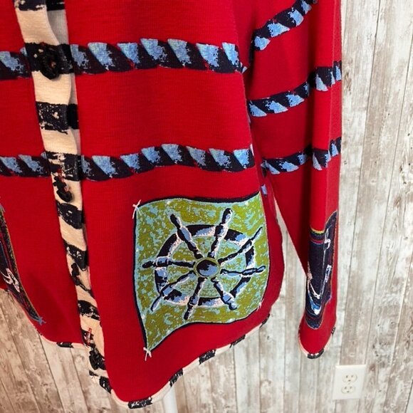 Sportelle Red & Blue Nautical Cardigan Sweater size Large - Picture 3 of 6